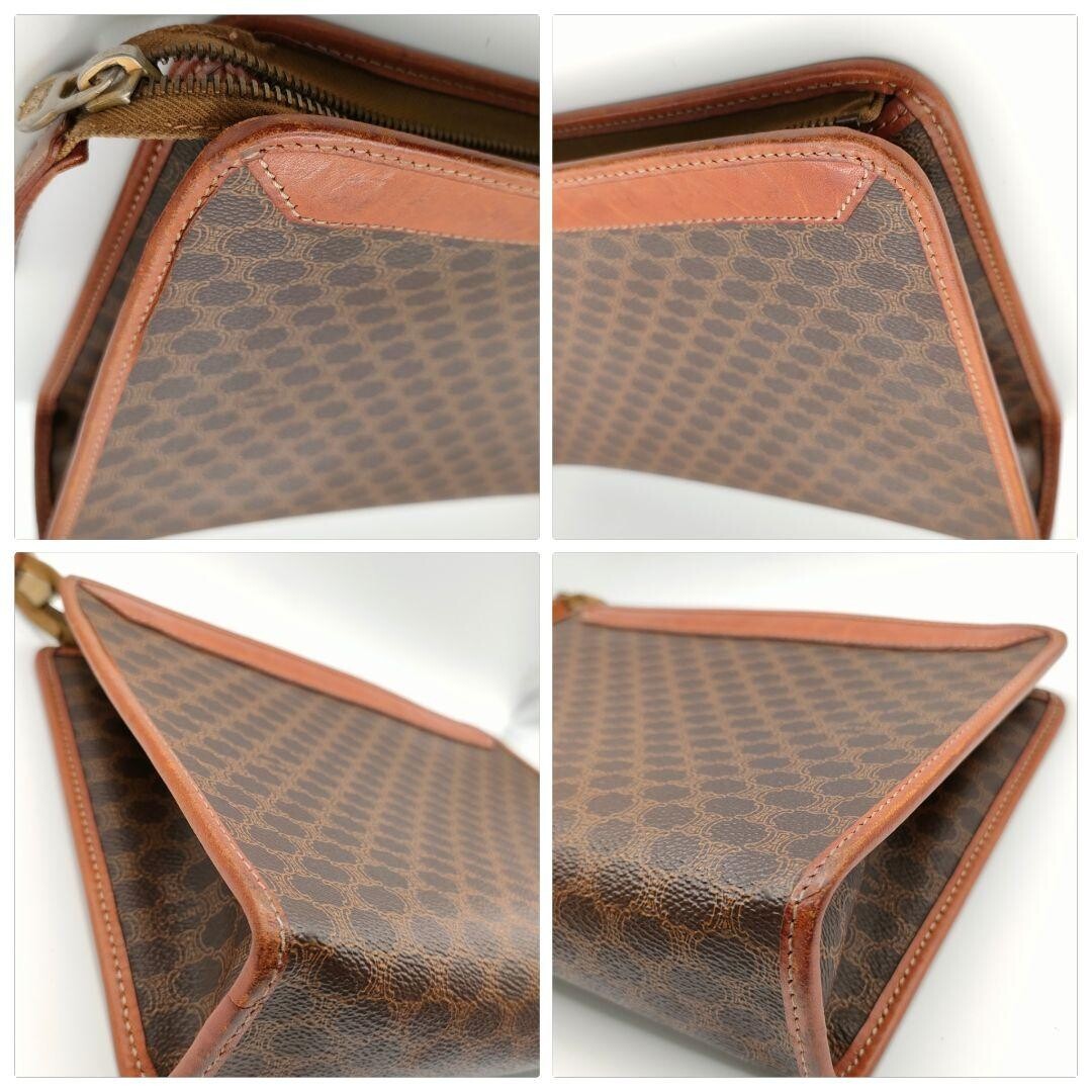 CELINE Macadam Vintage Brown Leather Clutch Bag Unisex Gold Zip From Japan