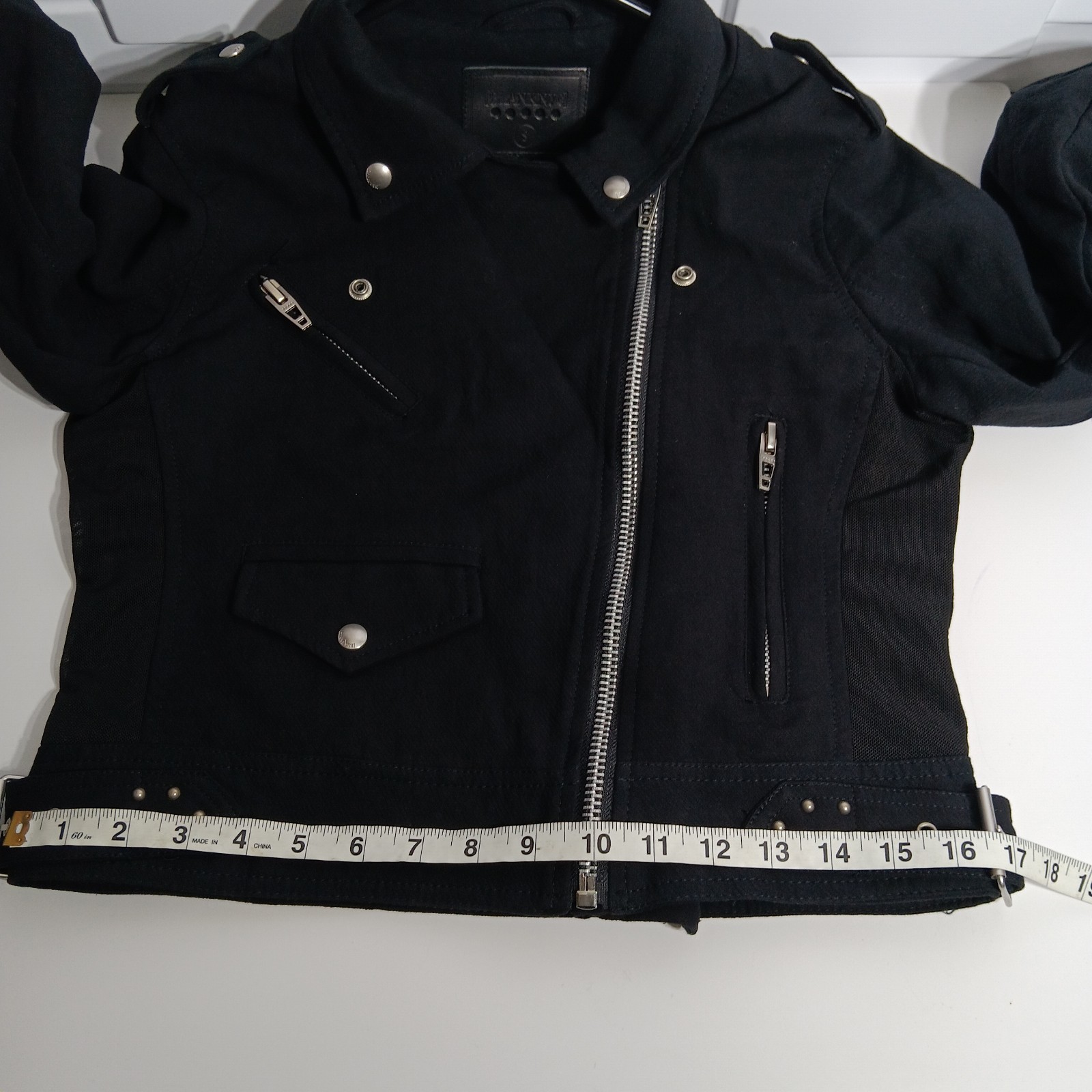 Blank NYC Crepe Moto Jacket Biker Zip Snap Adjust Belt Black Size S