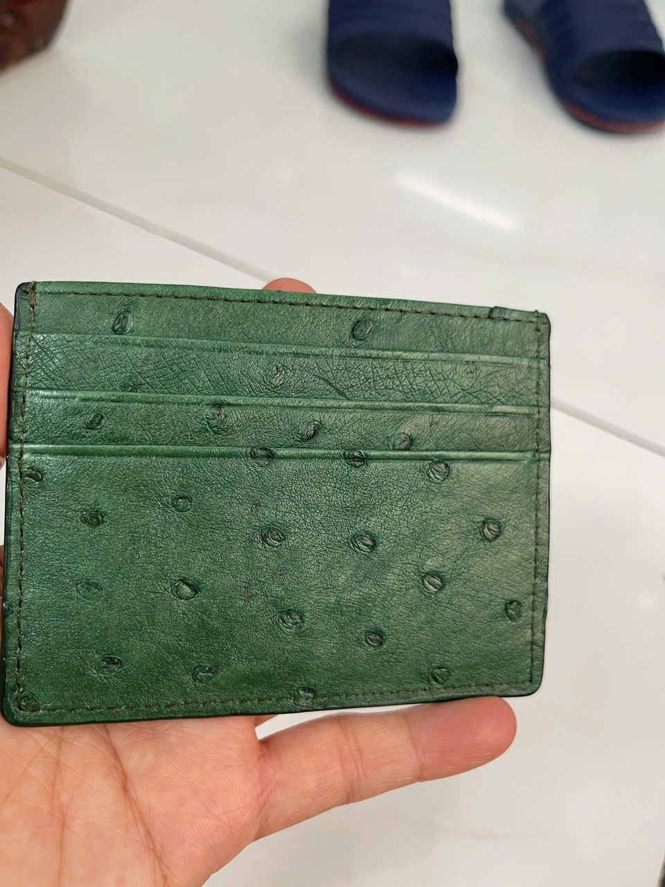 Green GENUINE OSTRICH LEATHER SKIN CREDIT CARD HOLDER/ CARD HOLDER FOR MEN