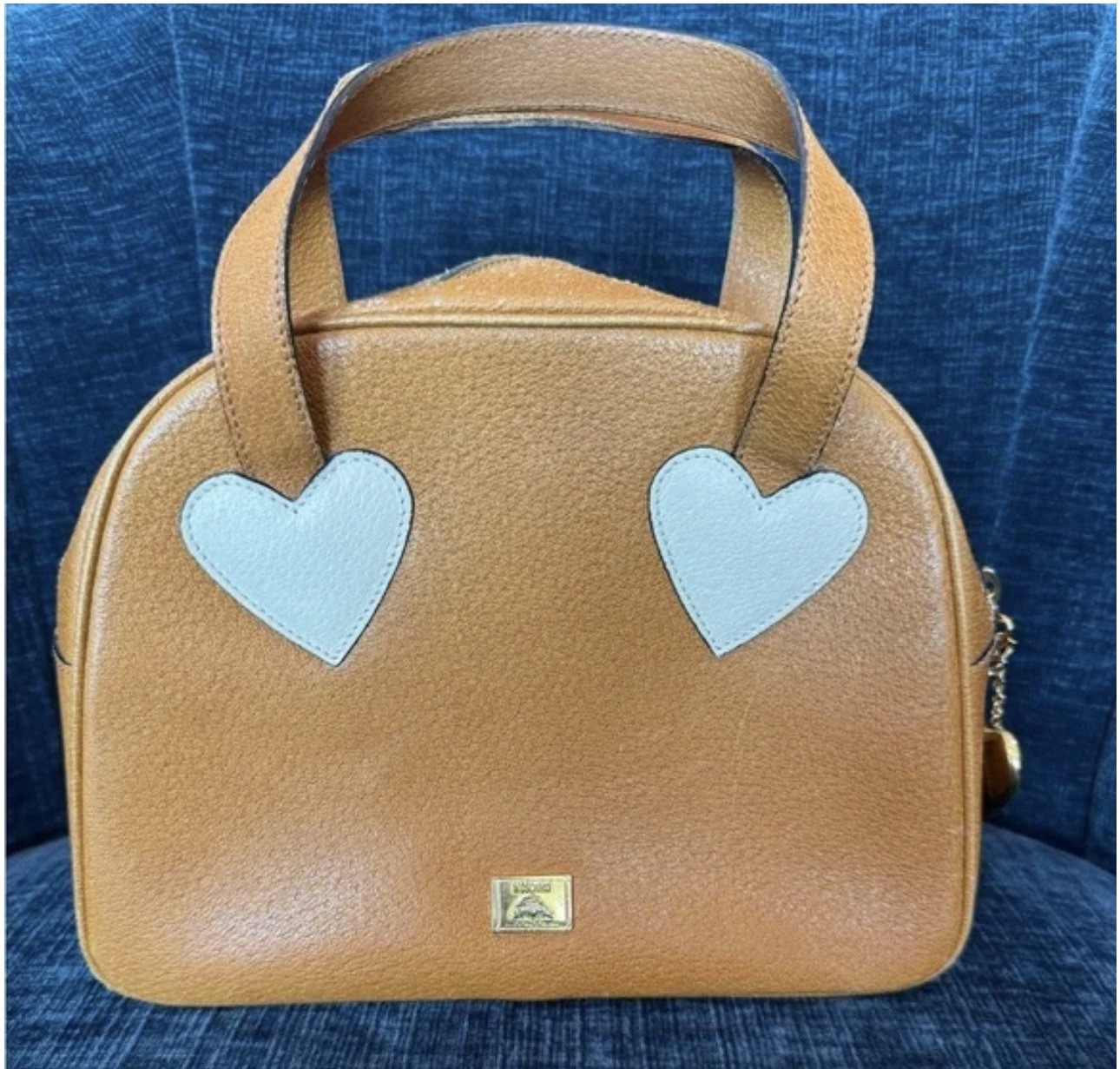 MOSCHINO RARE VINTAGE Nanny Fine Redwall Brown Heart Bowling Top Handle Bag VGUC