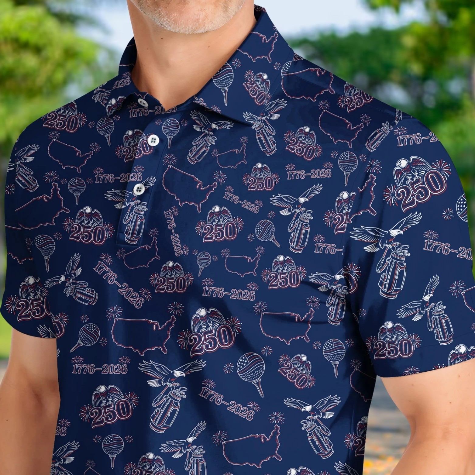 Men Patriotic Eagle & Liberty Golf Shirt USA 250th Anniversary 1776-2026 (S-5XL)