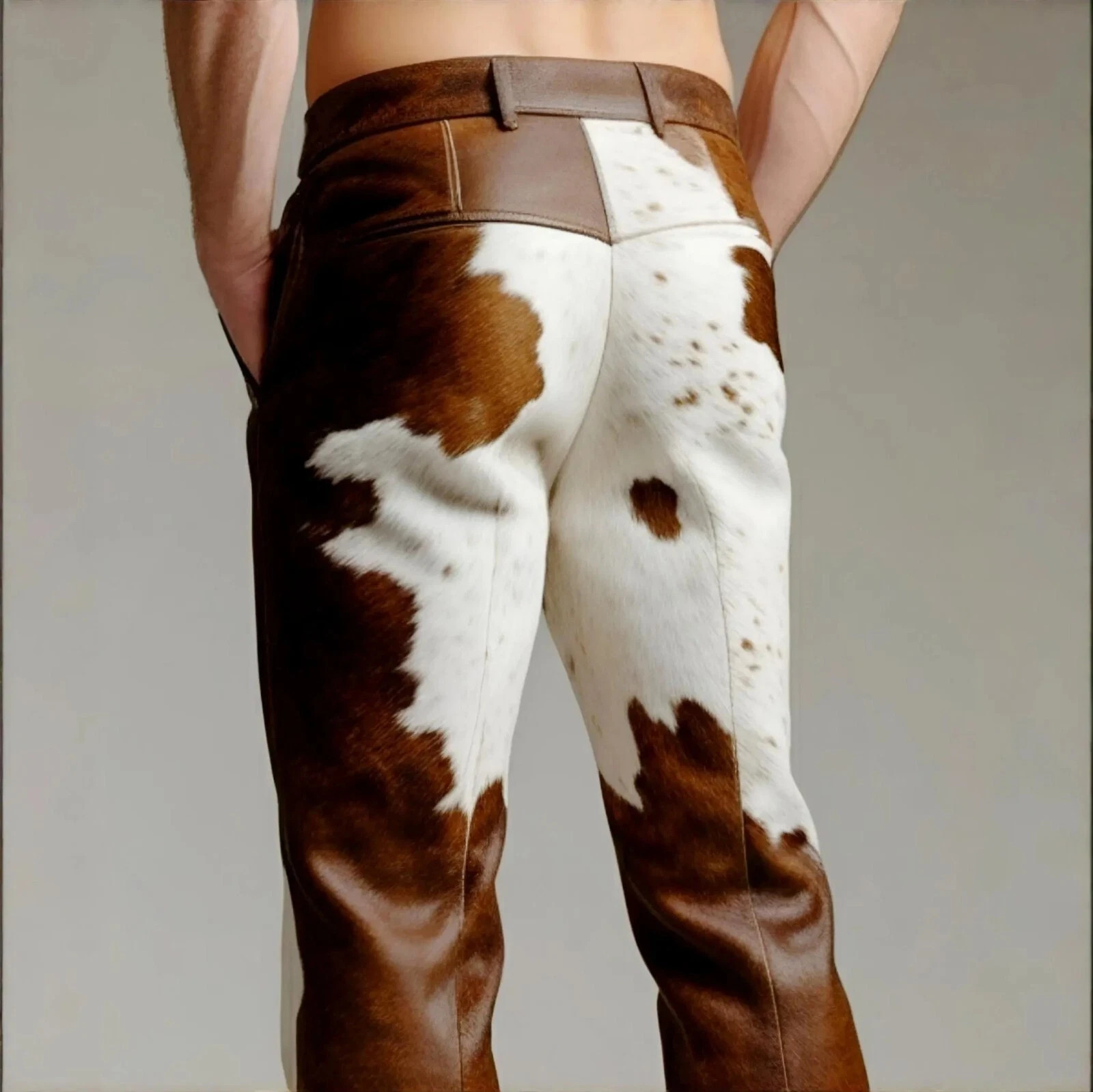 Men’s Real Cowhide Soft Leather Pants Western Pony Skin Hair-On Cowboy Style,NEW