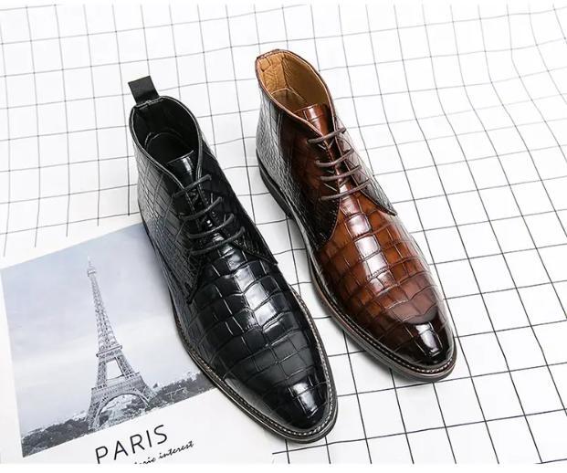 Alligator Pattern Men’s Derby Shoes Business Ankle Boots Chukka Formal Britain