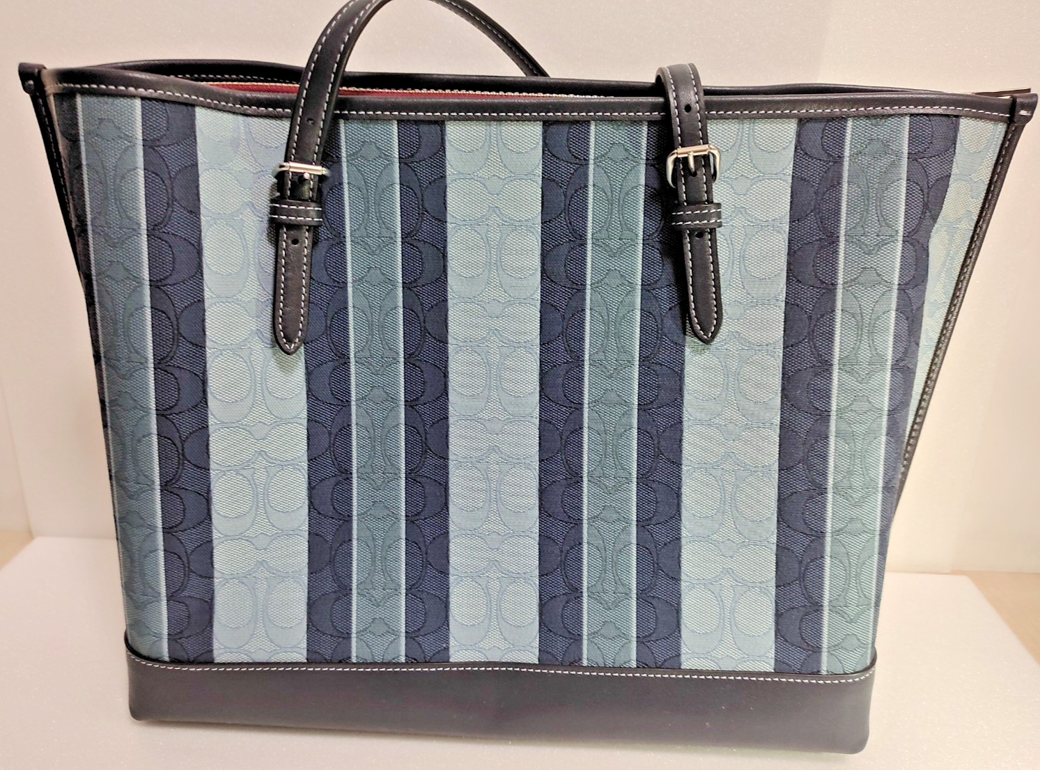 COACH Mollie Tote Bag Midnight Multi Signature Jacquard Stripes C8415 Mint New