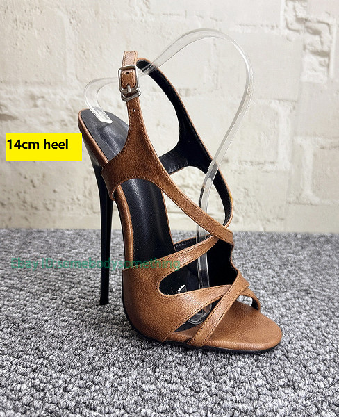 16cm/14CM High Heels Sandals Matte Leather Stage Show Shoes T-shape Strap