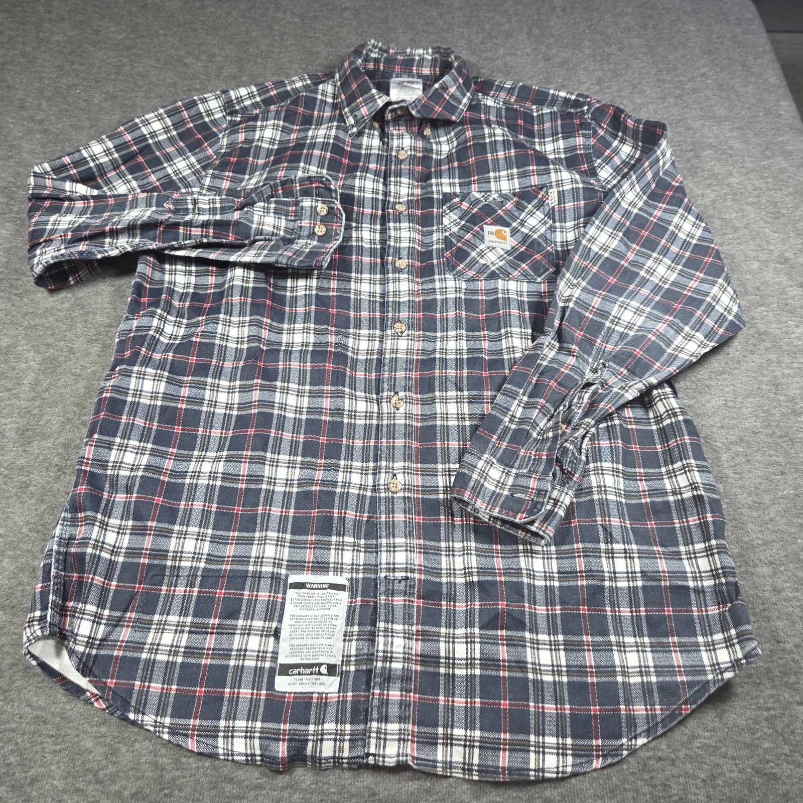 Carhartt Shirt Mens Large Blue Plaid FR Flame Resistant Workwear NFPA 2112