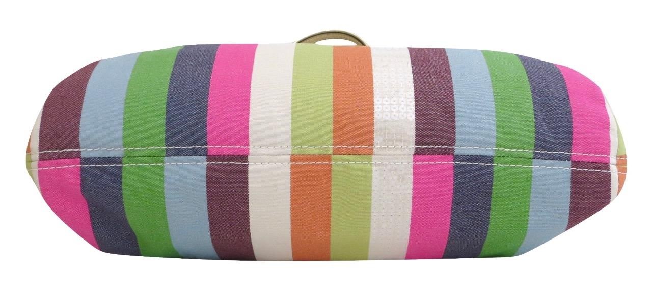 New Coach Legacy Striped Pink Green Blue Sequined Rocker Purse Crossbody RARE!
