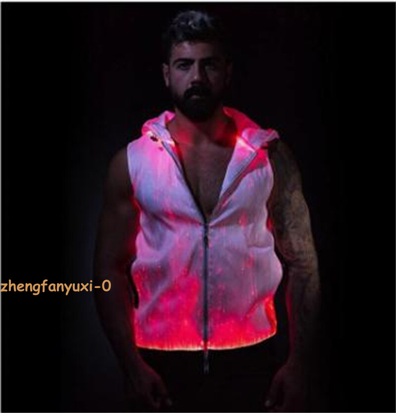 Men Luminous Optic Fiber Vest Party LED Hoodies Show RGB Lights Costume Clothing