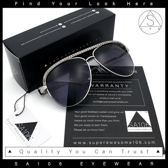 SA106 Rhinestone Trim Pilot Sunglasses UV400 Metal Frame Gradient Lens