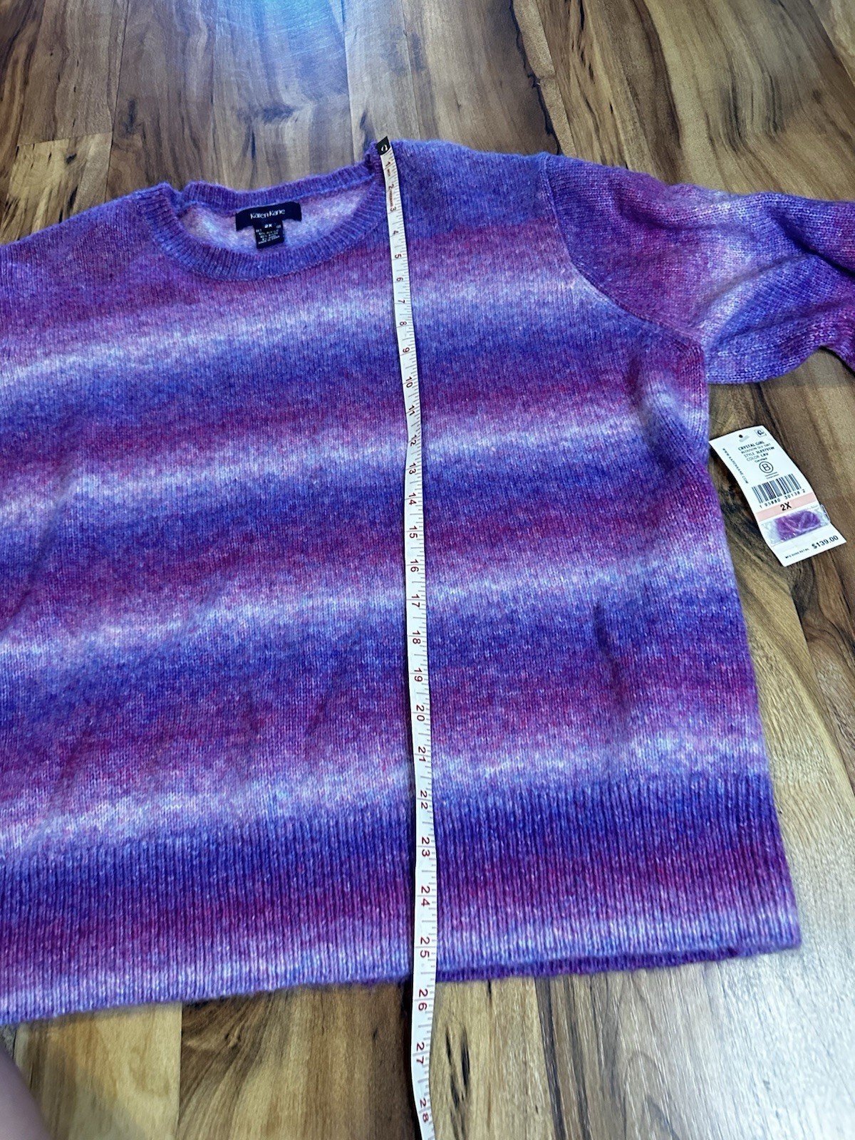 Karen Kane 2X NWT Fuzzy Ombre Wool Blend Sweater Purple Pink Sleeve MSRP $139