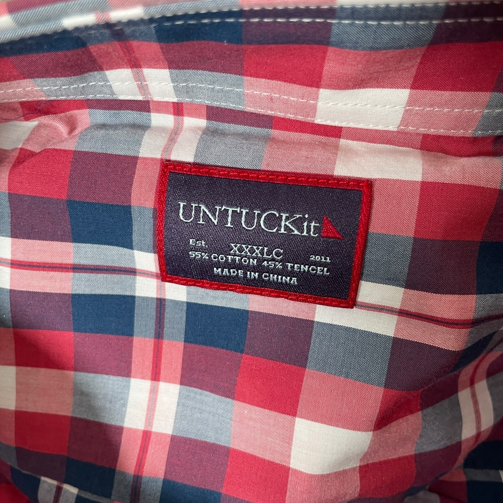 UNTUCKit Navarro Button Up Shirt Mens 3XLC Reg Red Blue Plaid Cotton Blend NEW