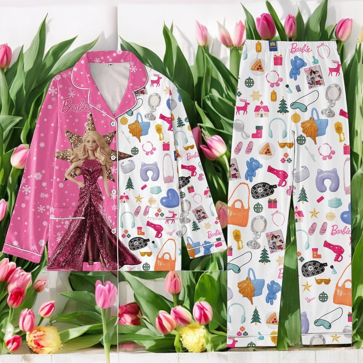 Barbie Merry Christmas 2024 Polyester Pajamas Set