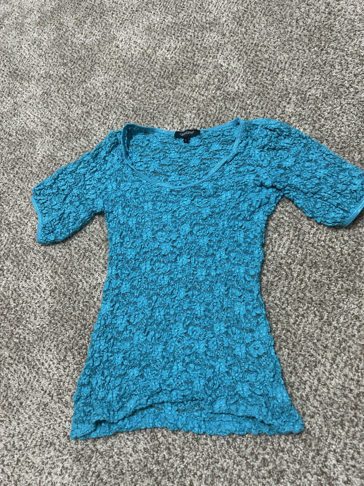 Karen Kane Turquoise Floral Lace 3/4 Sleeve Y2K Top Size L