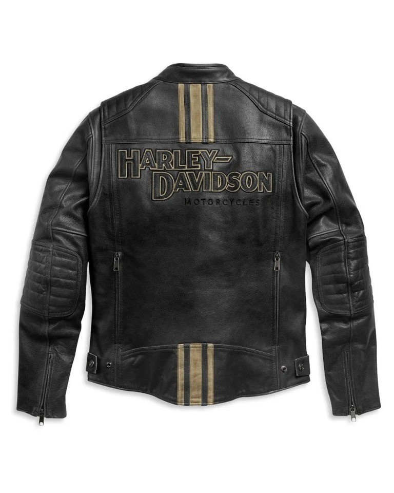 H-Davidson Jacket Men’s Triple Vent Passing Link Leather Motorcycle Biker Jacket