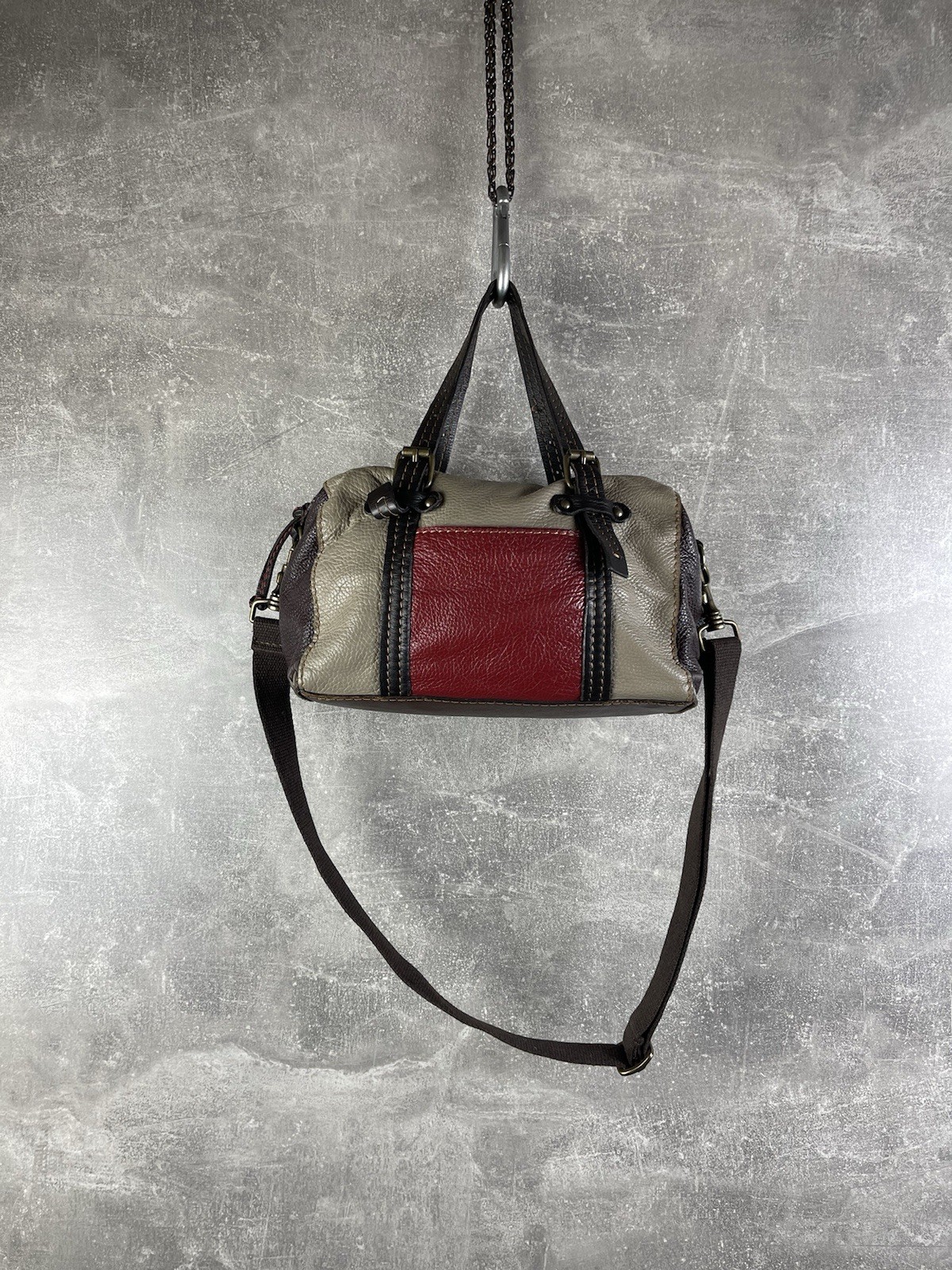 Sofia C. Avant Garde Burgundy Dark Brown Genuine Leather Shoulder Bag Made IT