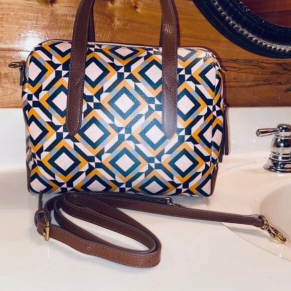 Fossil Sydney Satchel Yellow Geometric Crossbody Bag SHB2351702 NWT $138 Retail