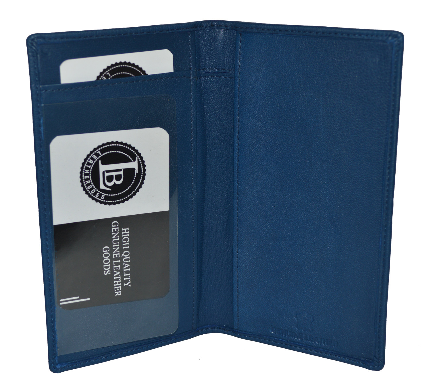 Leatherboss Genuine Leather PLAIN Slim Checkbook Cover, Blue