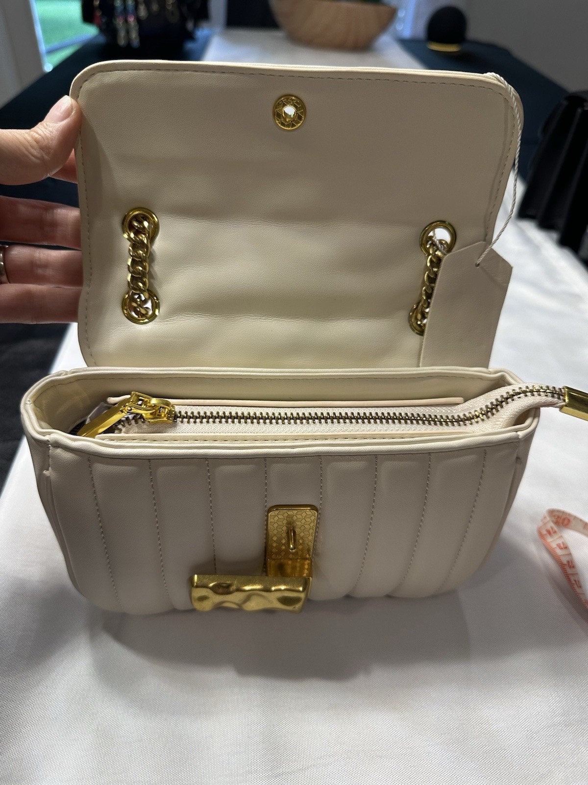 Scarleton Beige Quilted Shoulder Bag, Gold Chain Strap Magnetic Closure Detach