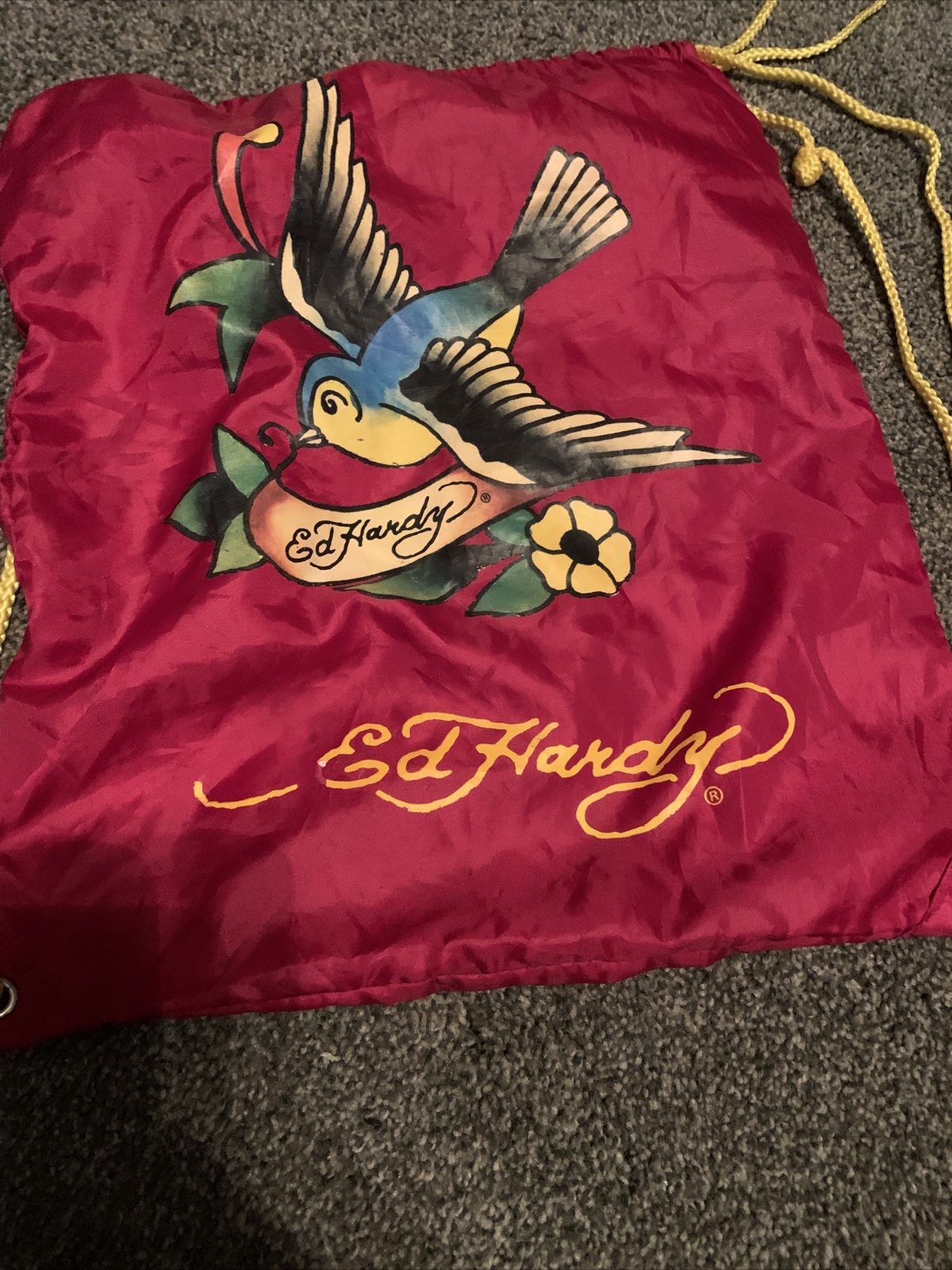 Ed Hardy Black Nylon Lightweight Drawstring Gym Bag (11.5 x 14.5 in)