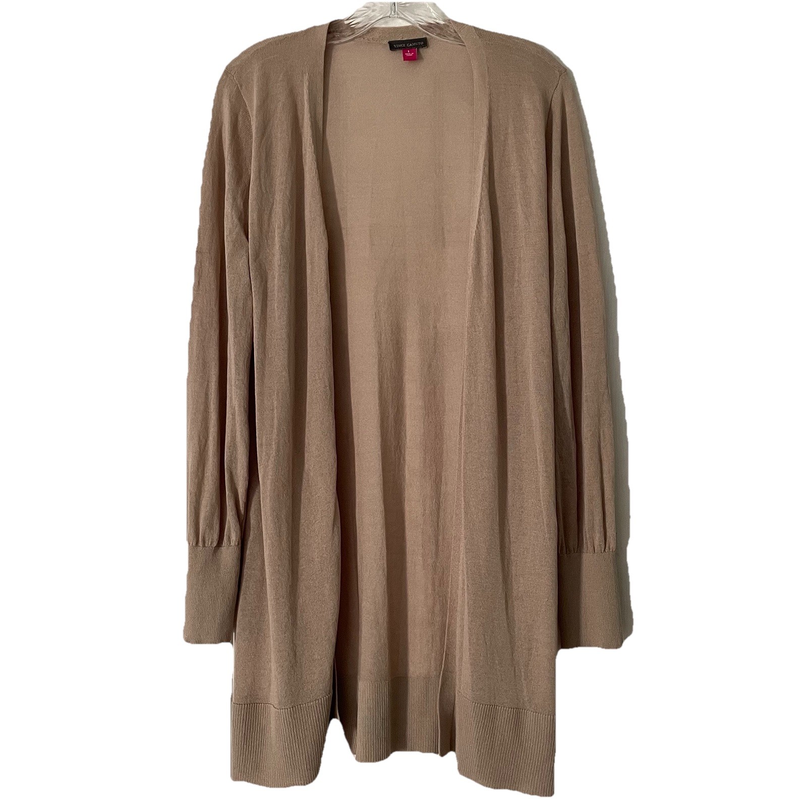 NWT!$79 Vince Camuto Size Large Khaki Beige Semi Sheer Open Front Long Cardigan