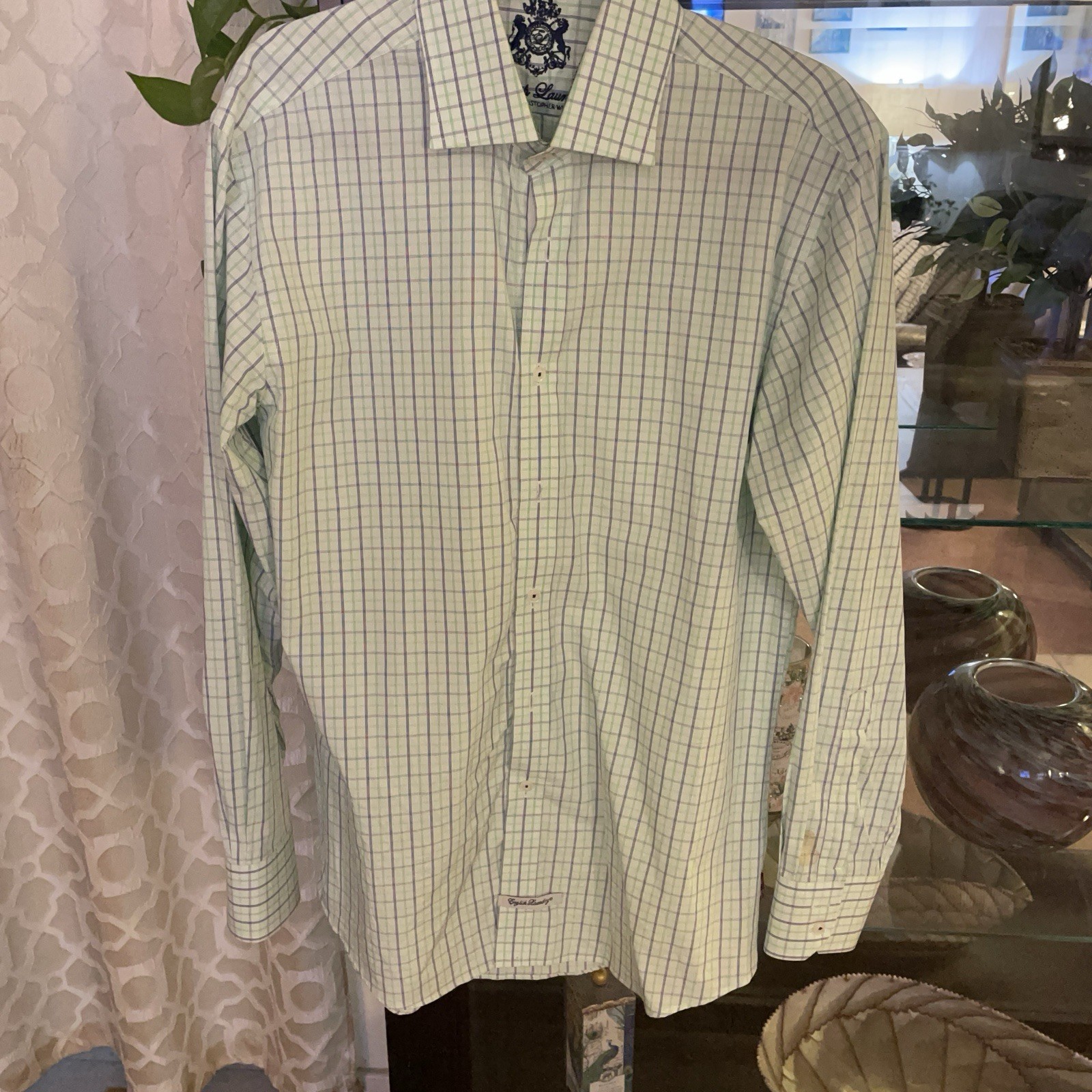 English Laundry Christopher Wicks Classic Fit Non-Iron Plaid Shirt 15.5 32/33