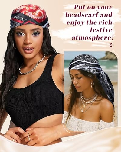 35.5” Large Square Satin Scarf for Hair – 4Pcs Printed Like Silk Head Scarf