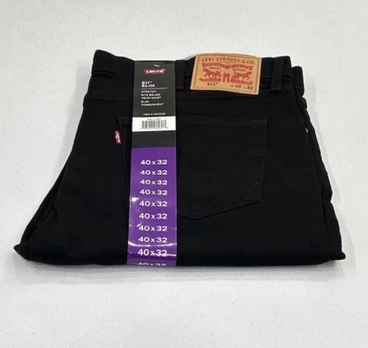 Levi’s 511 Men’s Slim Fit Stretch Sits Below Waist Jeans, Black, Size 40X32