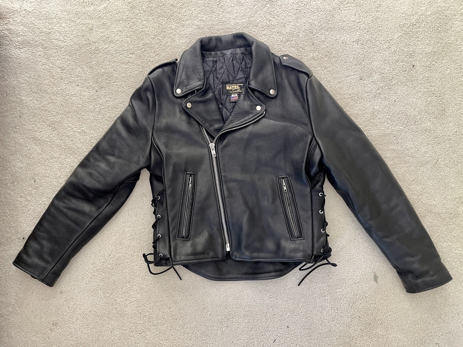 Natel Black Leather Heavy Motorcycle Moto Biker Jacket Made in USA – READ