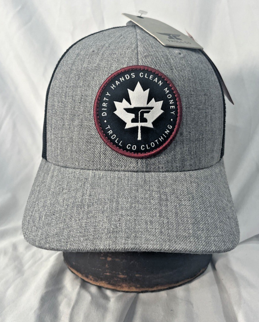 Dirty Hands Clean Money Troll Co Clothing Yupoong Rare Sample Hat Gray Black NWT
