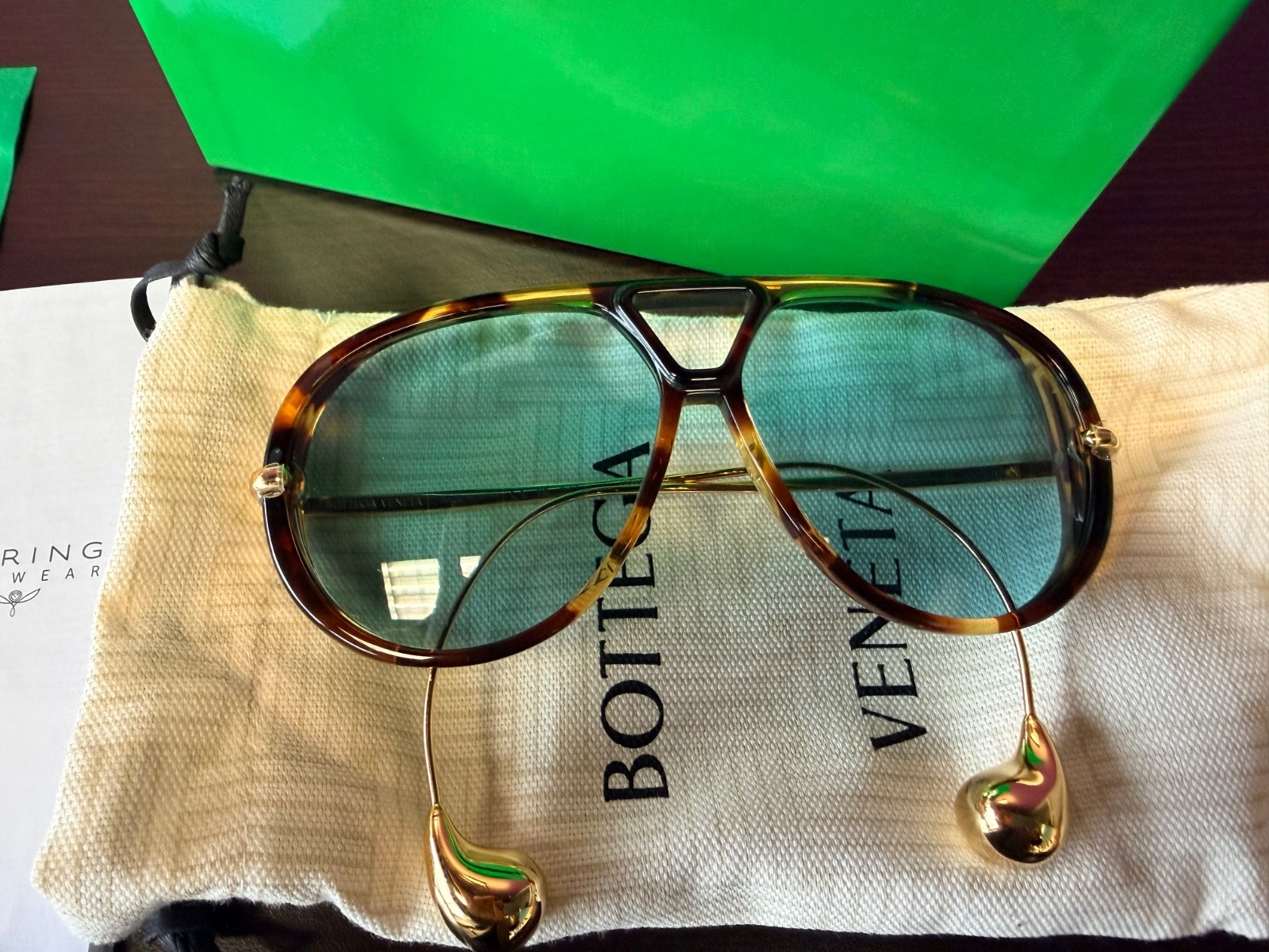 Bottega Veneta Aviator Tortoise Shell Sunglasses Tortoises/Blue Retails for $760