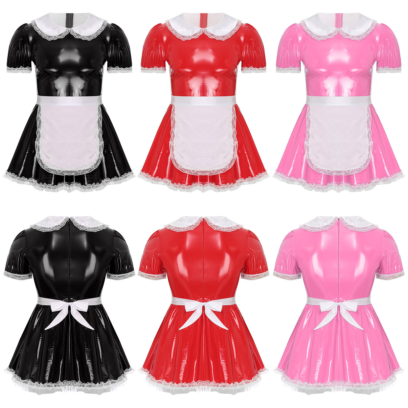 Mens Cosplay Stage Maid PVC Leather Dress Party Clubwear Back Zipper Uniform