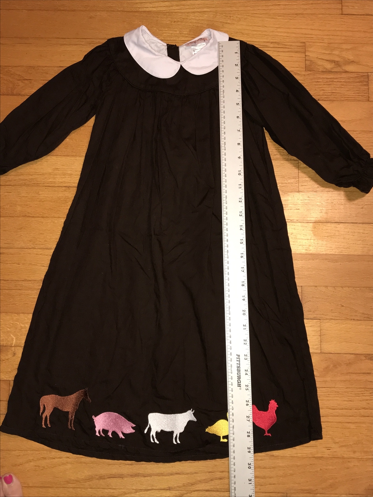 Smock Monkey Embroidered Farm Animals Brown Long Sleeve Dress Size 5
