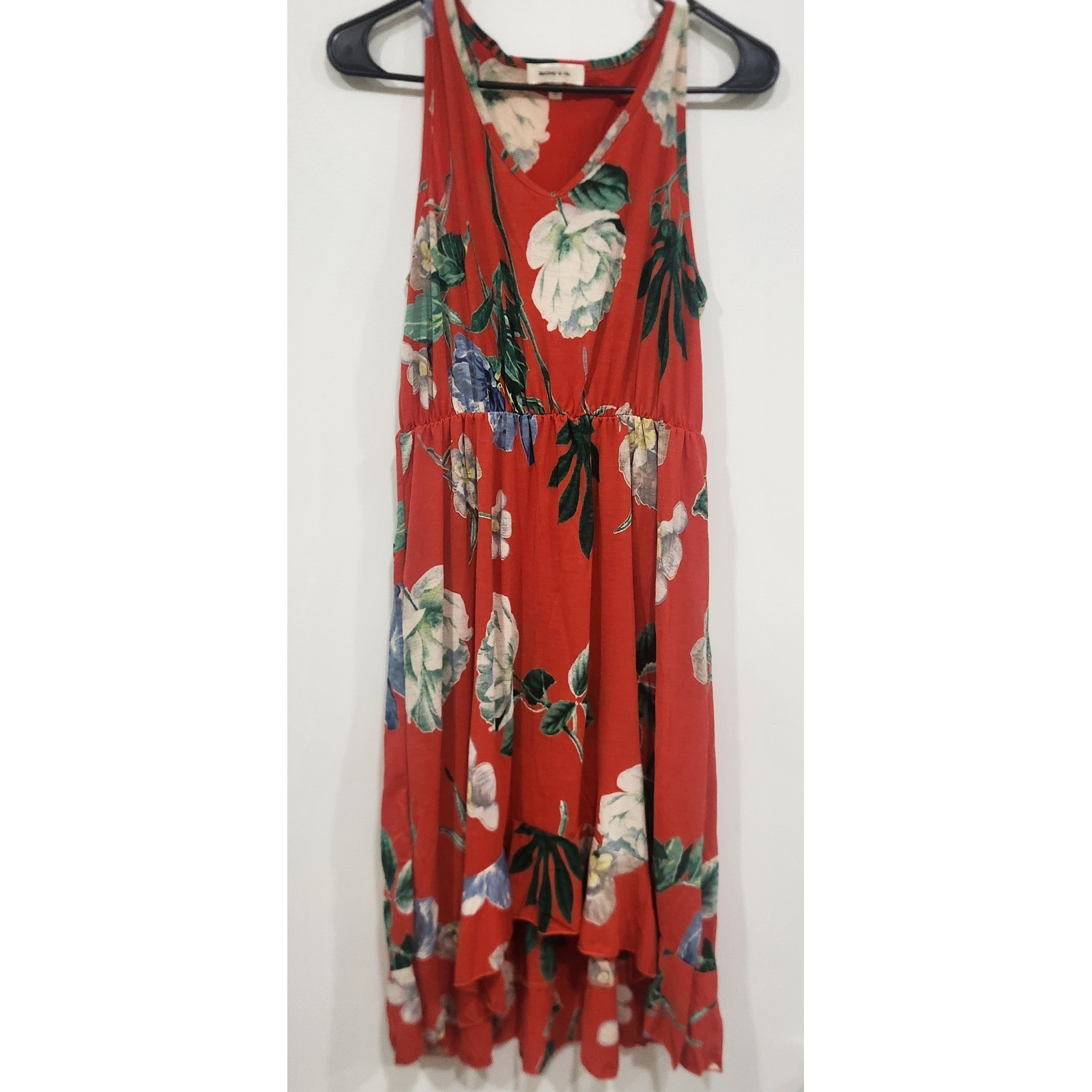 Women’s Large Hailey & Co Red Floral High Low Ruffle Dress Sleeveless V-Neck