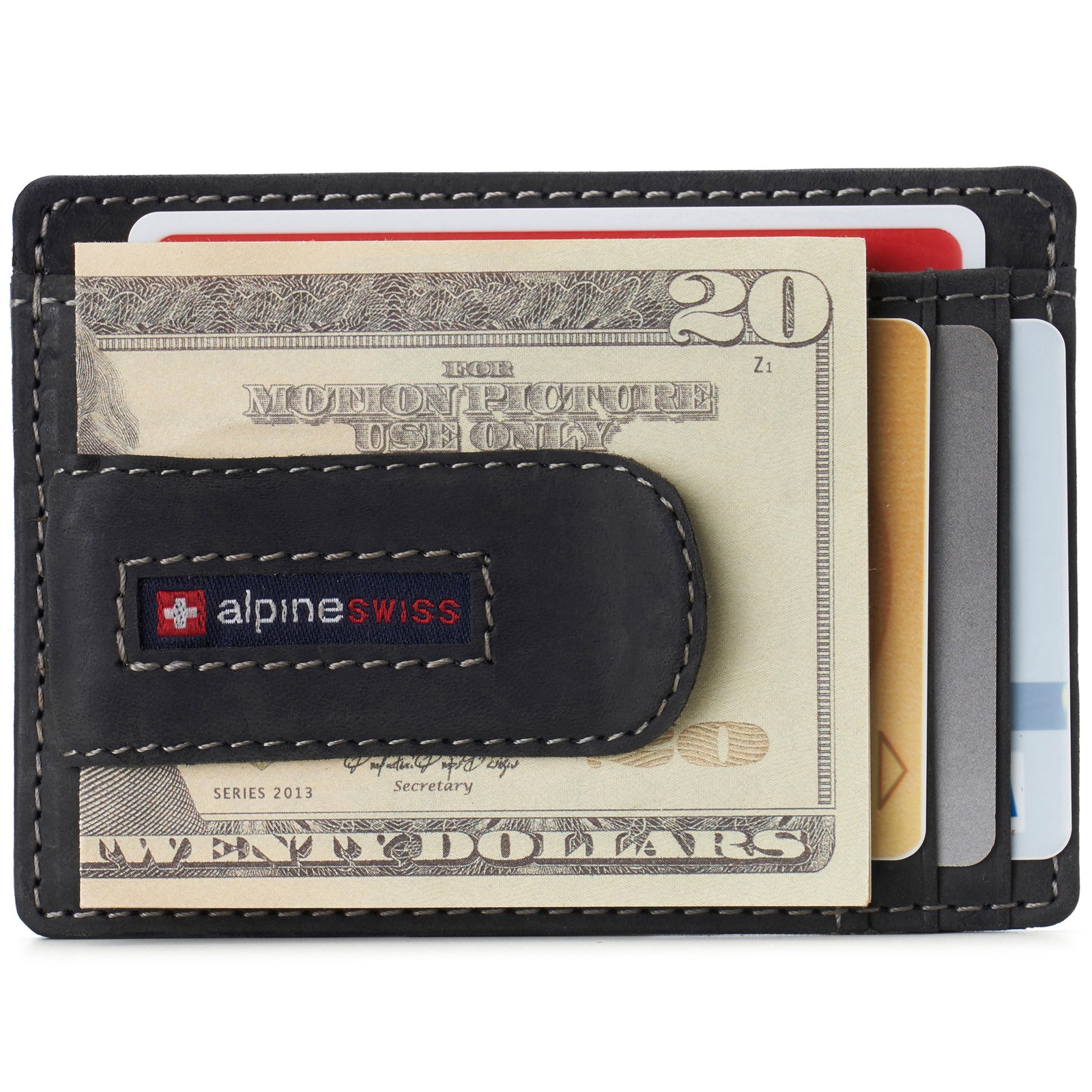 Alpine Swiss Mens RFID Money Clip Leather Minimalist Wallet Card Case ID Window