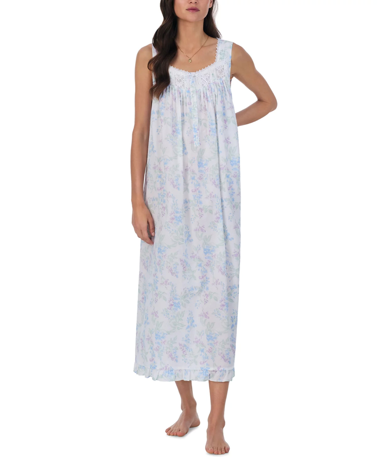 Nwt $72 Eileen West WATERCOLOR Sleeveless COTTON LAWN Long Ballet Nightgown L