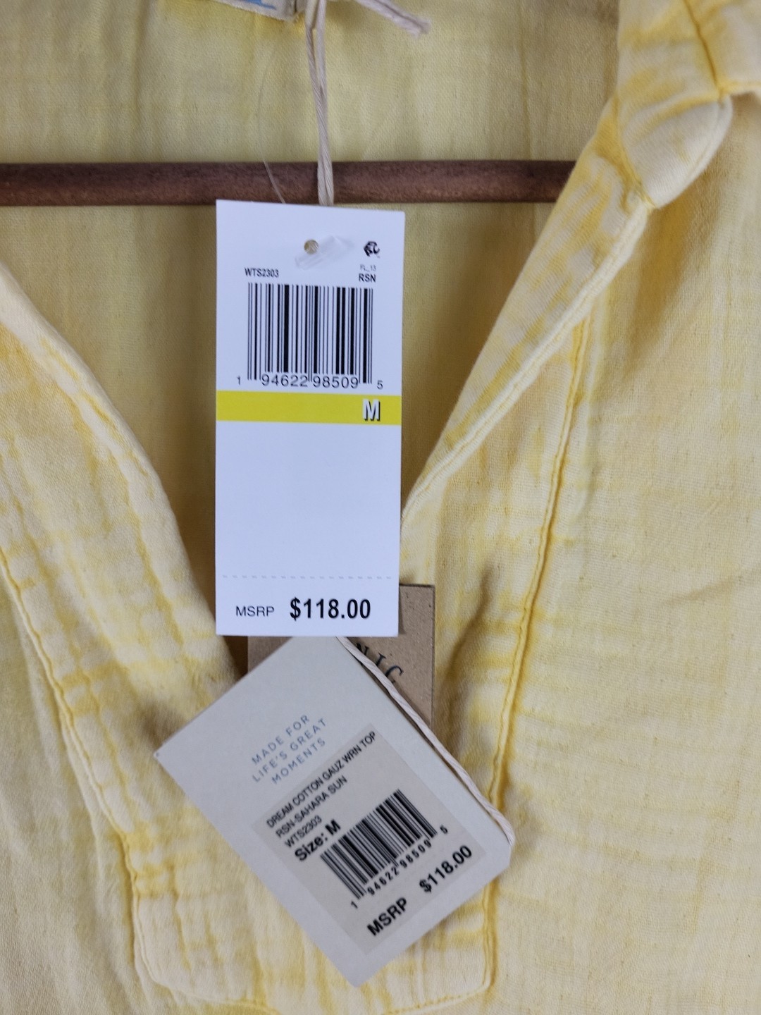 Faherty Dream Cotton Gauze Wren Top Sahara Sun Yellow Size Medium