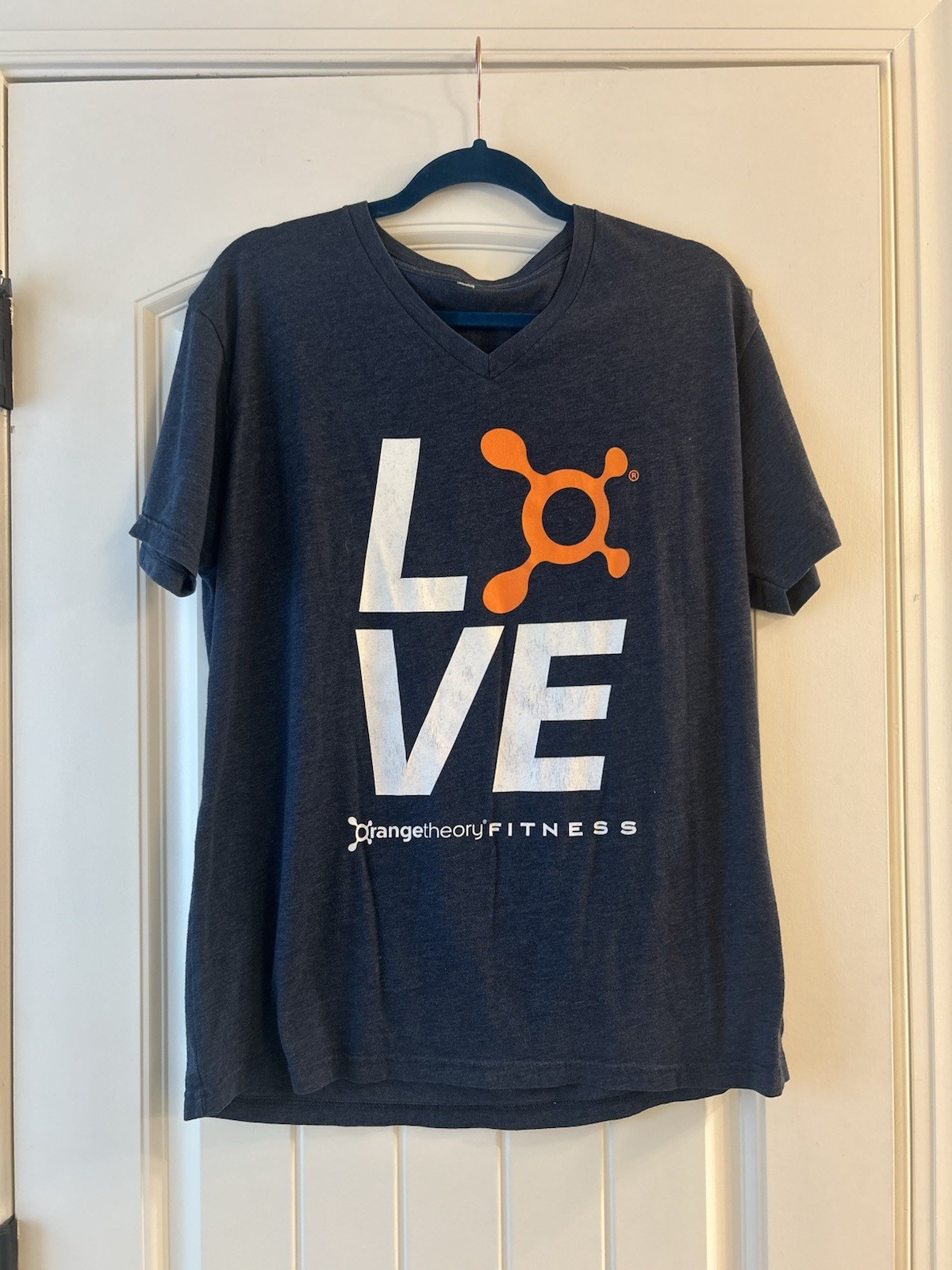 Orangetheory Fitness Women’s Gray LOVE Logo Graphic V-Neck Short Sleeve Tee XL