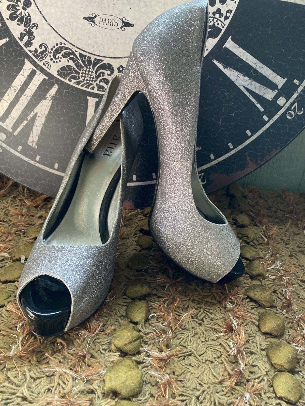 a.n.a. Size 8.5 Silver Sparkle Peep Toe Heels