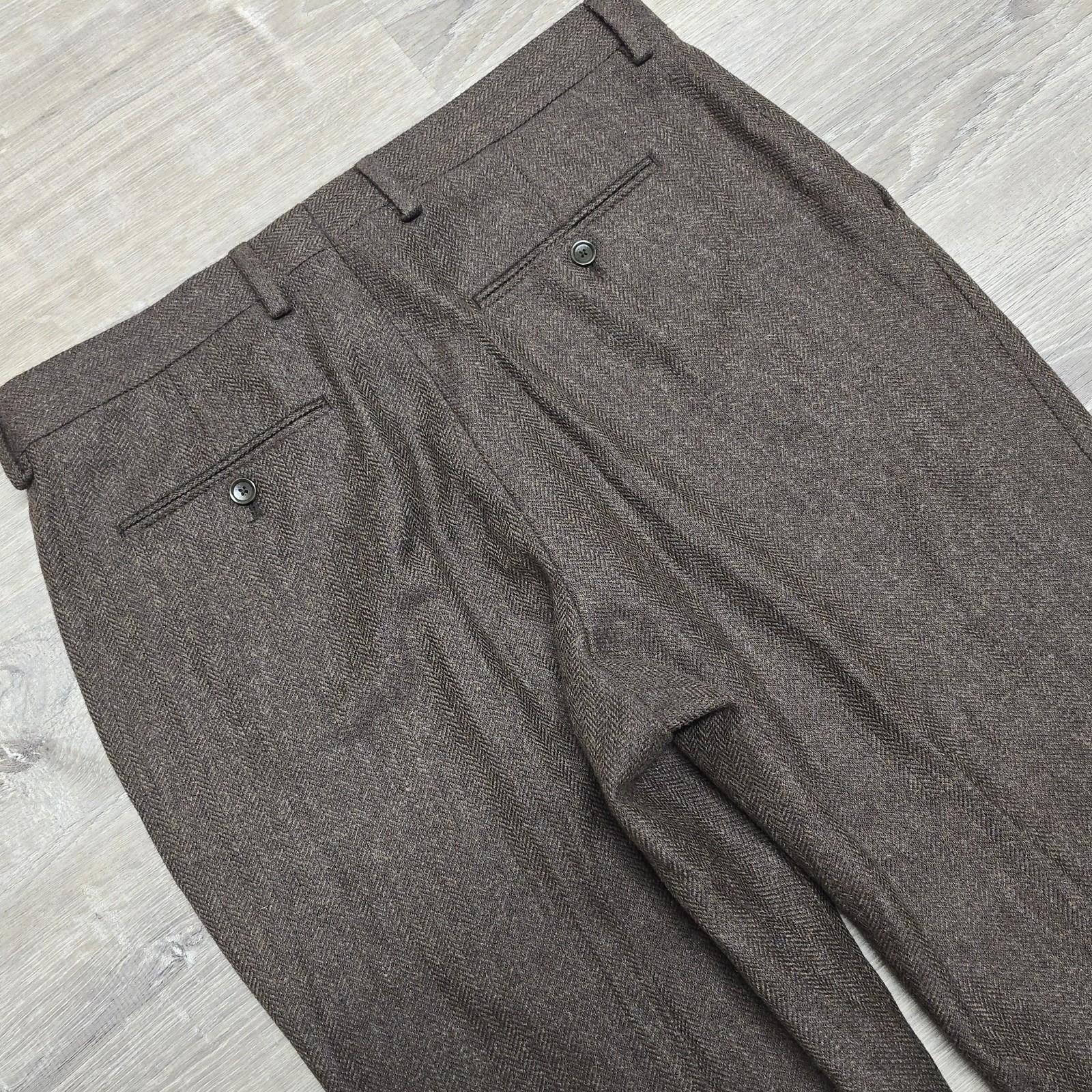 J.Crew x Moon Kenmare Tweed Pants 36×32 Brown Herringbone Worsted Wool Trouser