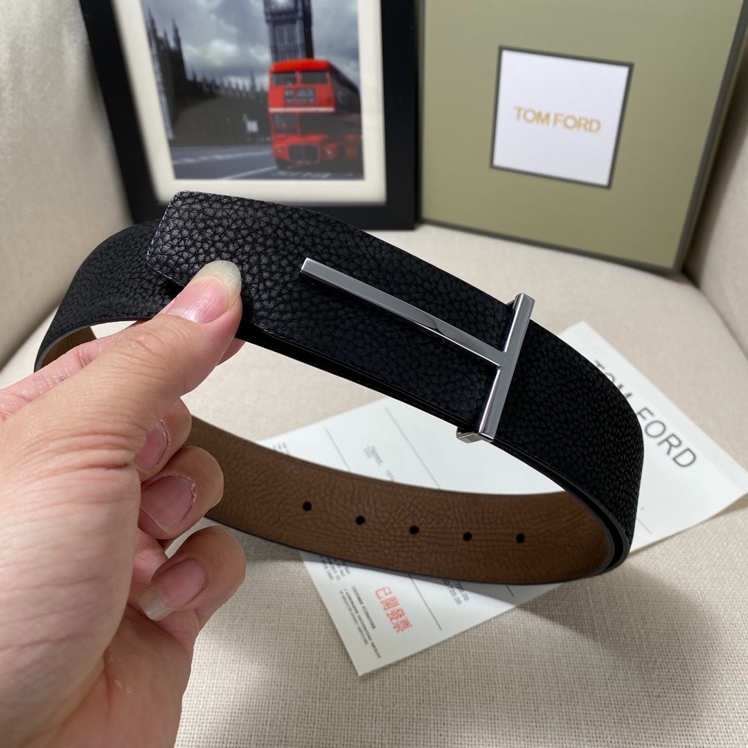 Authentic Tom Ford Reversible Leather T-Buckle Belt Luxury Designer Fashion