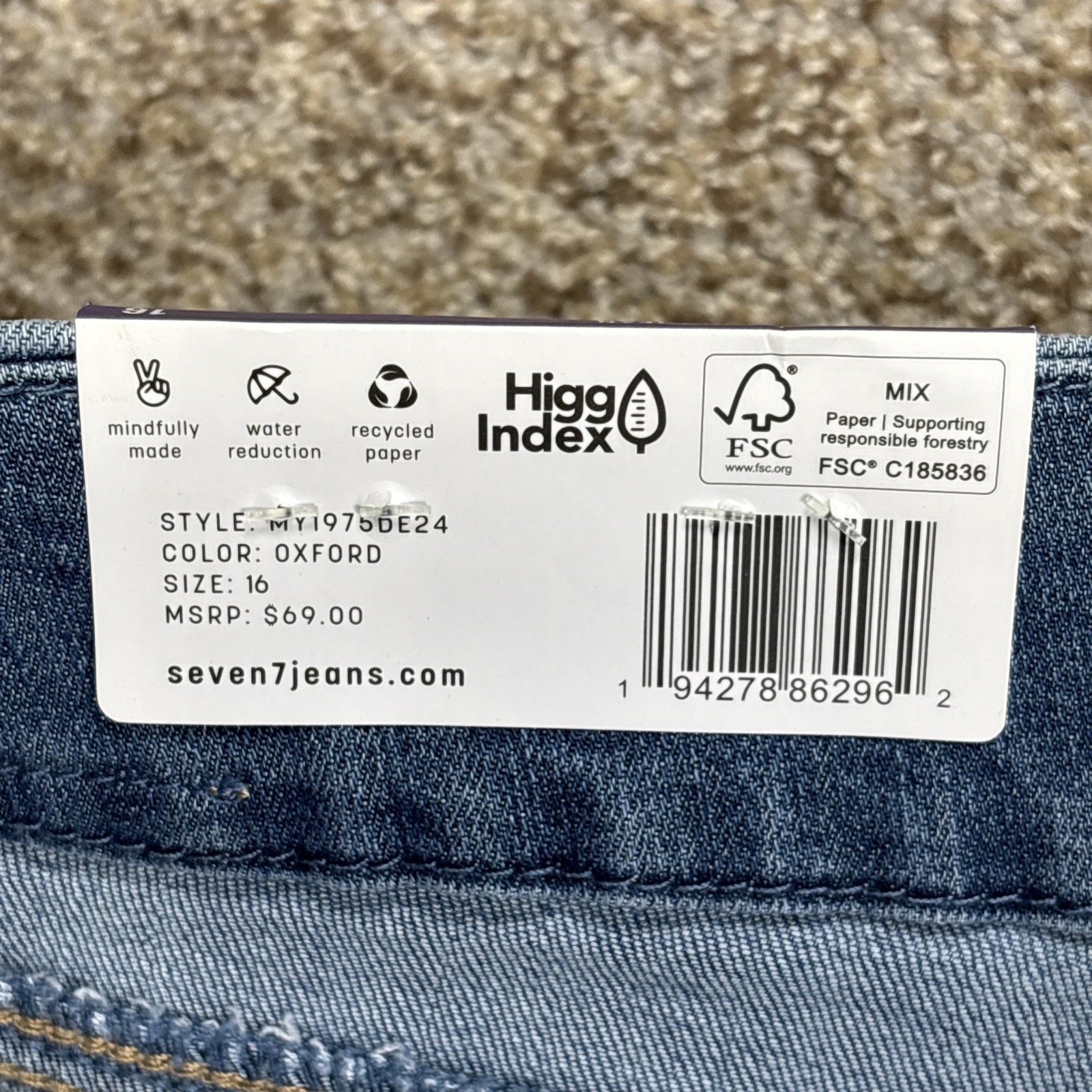 Seven7 Women’s Tummyless Stretch Skinny Jean Size 16 Fits 36 X 29 NEW