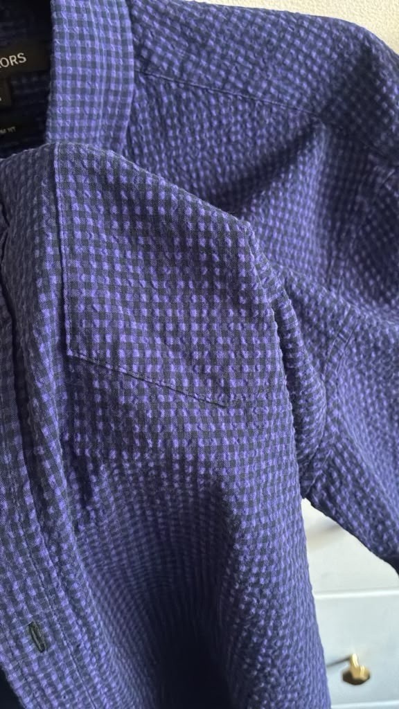 Michael Kors Cotton Check Short Sleeve Button-Up Shirt w/ Pockets M Blue Purple