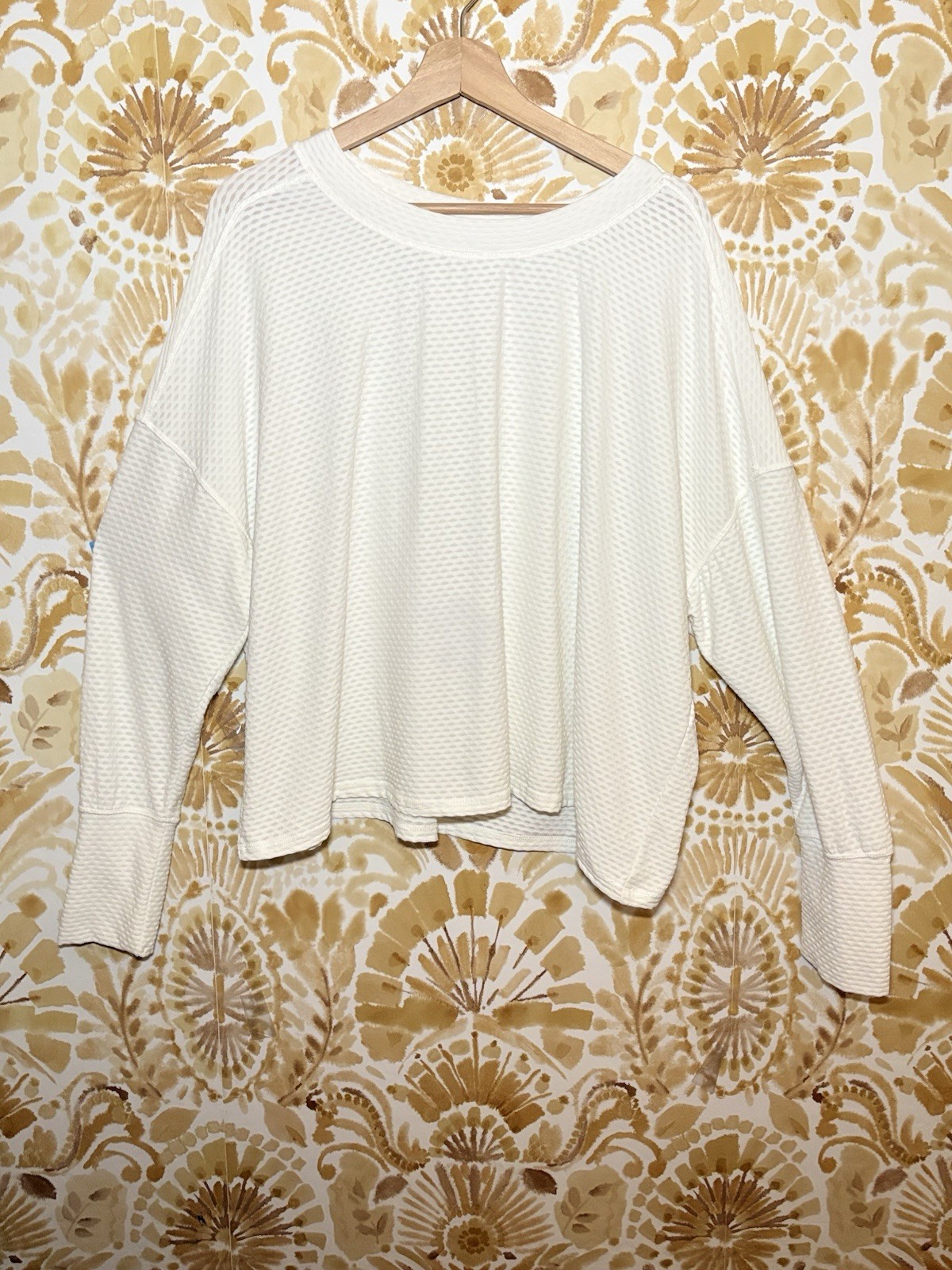 Calia Cream Waffle Knit Pullover | Oversized Athleisure Lounge Top | Cozy