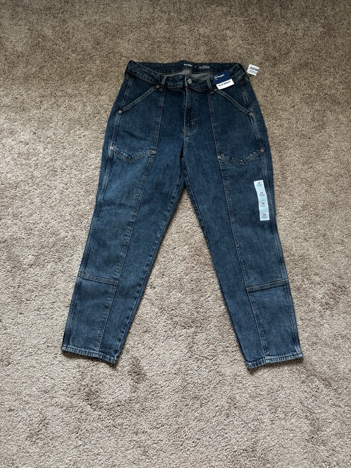 NWT Old Navy Womens High Rise Straight Jeans Sz14 Dark Wash. Utility with Seams