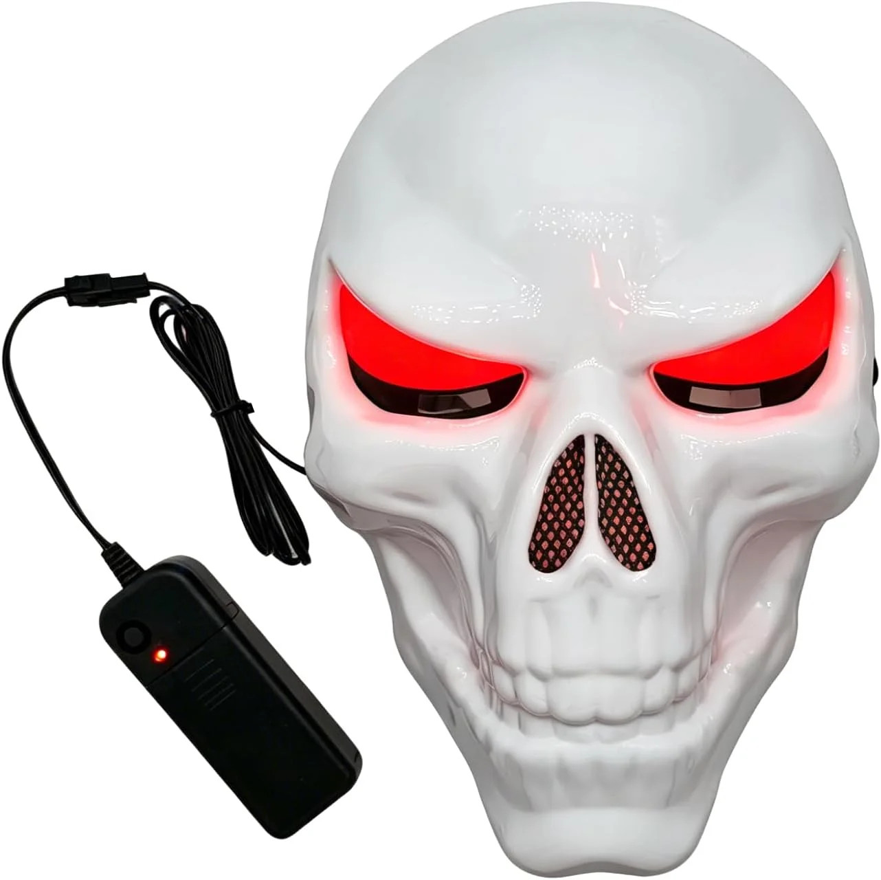 LED Skeleton Mask with Glowing Red Eyes, Halloween Costume for Adult Scary | 3 L