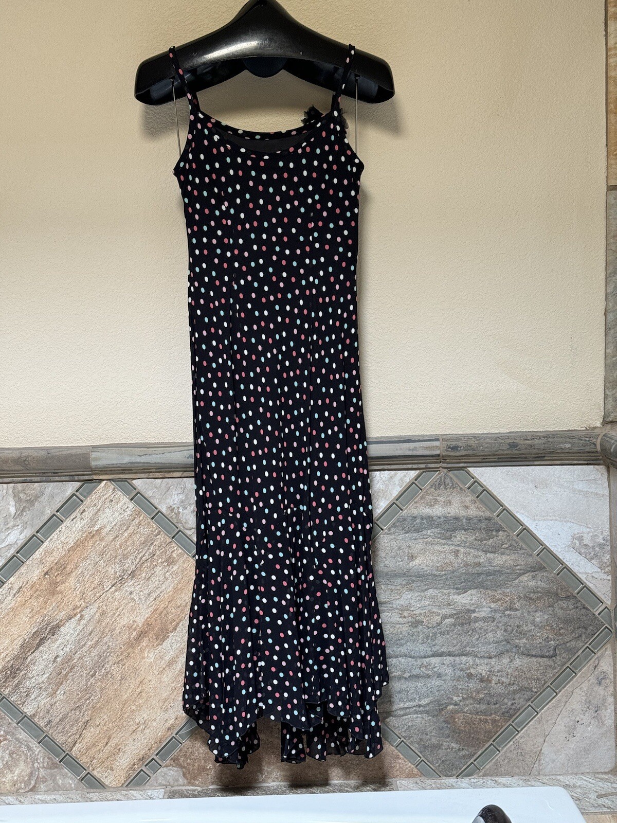 Designer Evan Picone Women’s Petite Dress Size 2P Black Polka Dots Lined Zig Zag