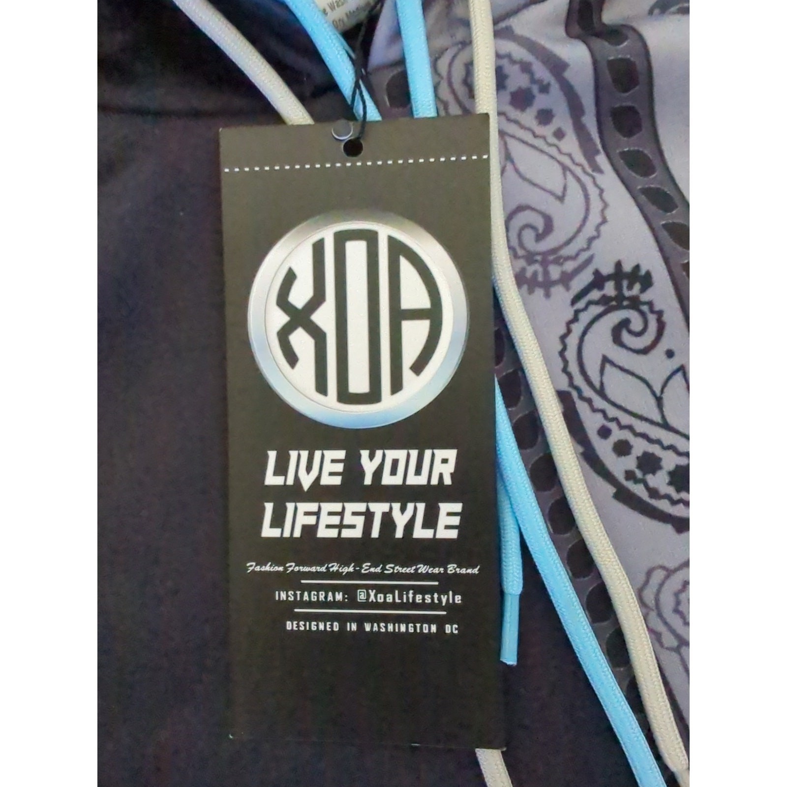 Reversible Bandanna Hoodie Black Grey University Blue Size XS Xoa Lifestyle NWT