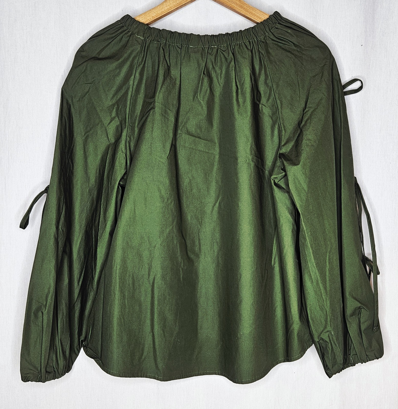Free Assembly Green Gathered Neck Off Shoulder Top Tie Sleeve XS S M L or XL