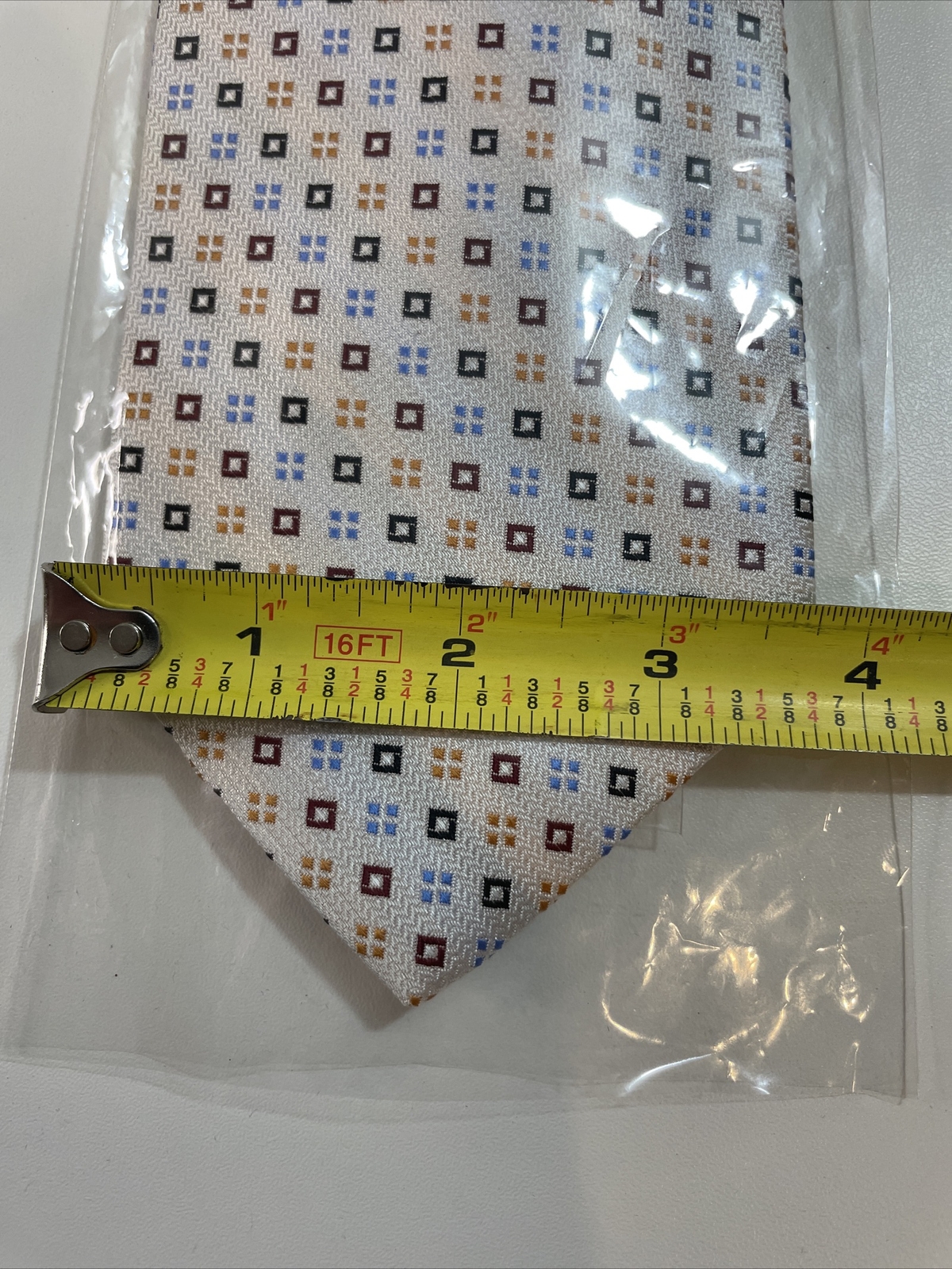 TOM JAMES Corporate Image Men’s 100% Silk Tie USA Geometric White Multicolor New