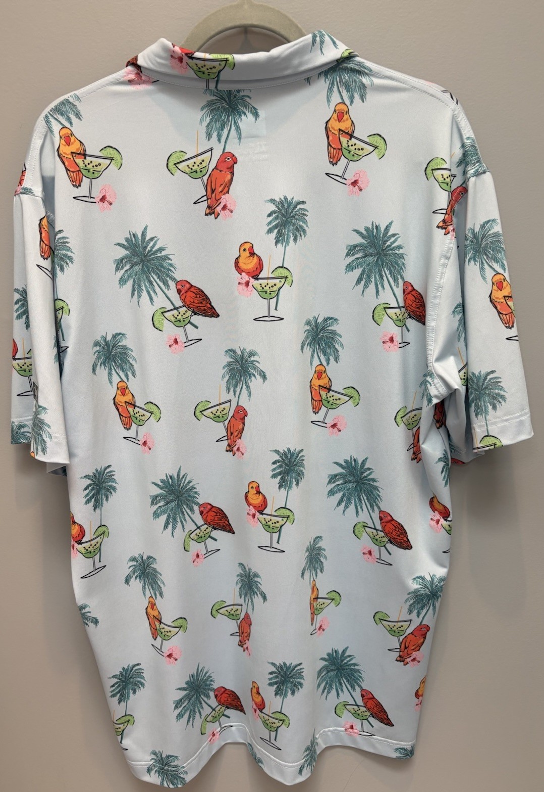 Waggle Golf Polo Shirt XL Tropical Parrot Cocktail Performance Stretch Shirt